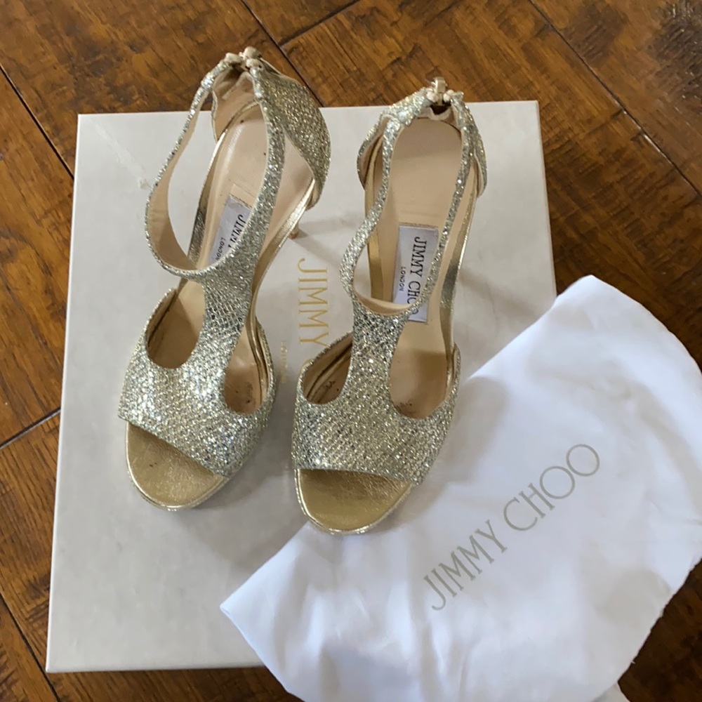 Jimmy Choo silver/gold back zipper 4 inch heels!